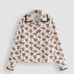 Cider Floral Paisley Lace Trim Shirt Women's Large